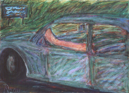 'By the Side of the Highway' oil pastel on paper